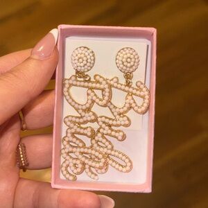 Elegant Gold and White BRIDE Statement Earrings